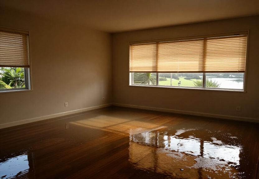 Water-damaged basement in Oakhurst before cleanup